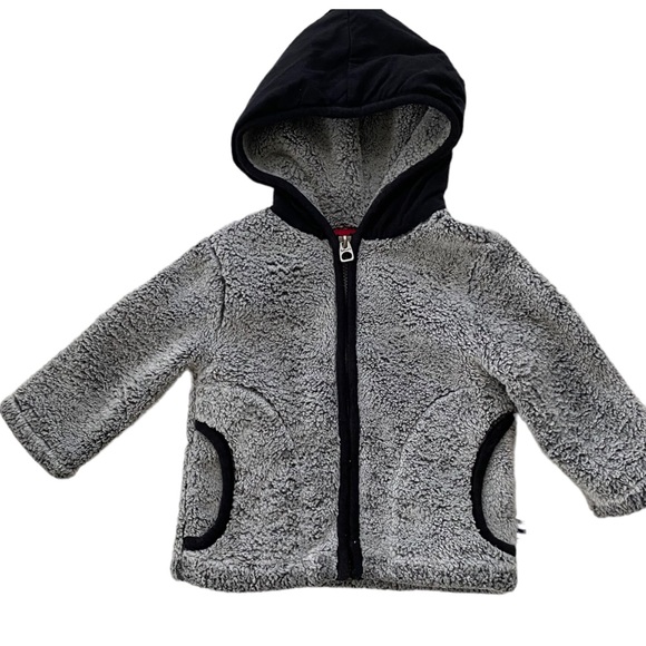 SPLENDID Infant Faux Fur Zip Front Grey with Black Hood Hoodie Size  3/6 Months - Picture 1 of 4